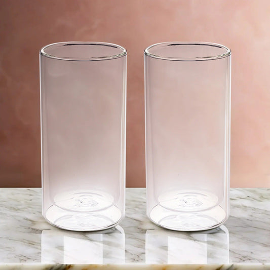 Double Wall Borosilicate Glass Coffee Mug Set of 2 (250 ml), Grey