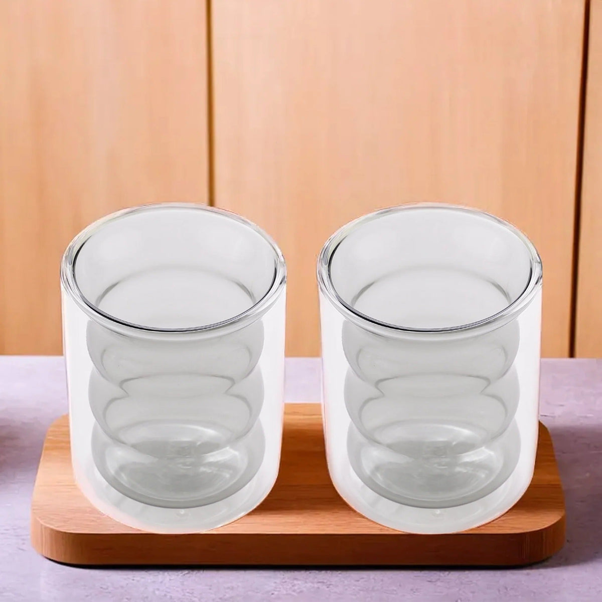 Double Wall Borosilicate Glass Coffee Mugs Set of 2 (200 ml), Curvy, Grey