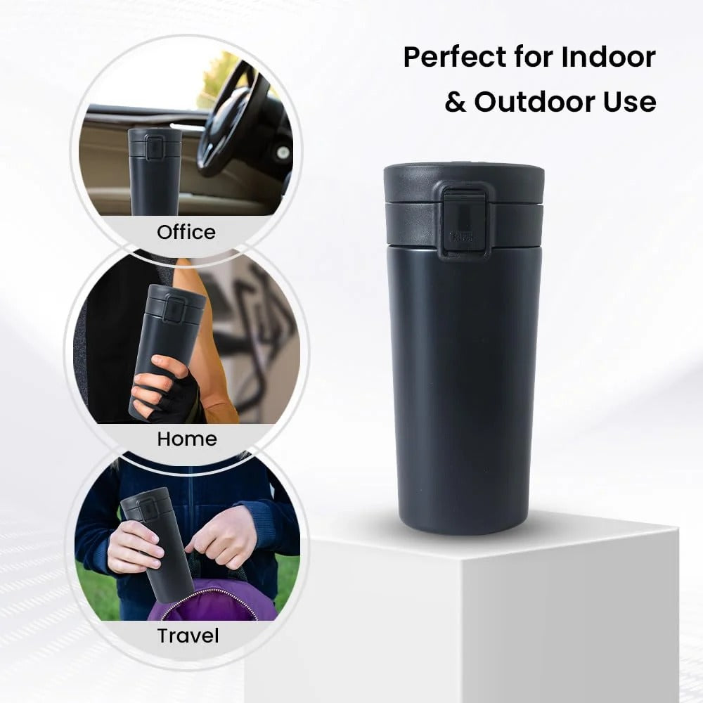 Stainless Steel Insulated Coffee Tumbler with Sipper Lid, 380 ml, Black