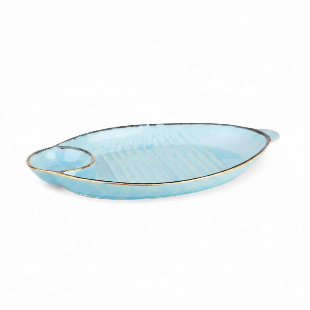 Ceramic Snack Tray with Dip Bowl 13 inch Peach Chutney Salsa Dip Tray Microwave Safe