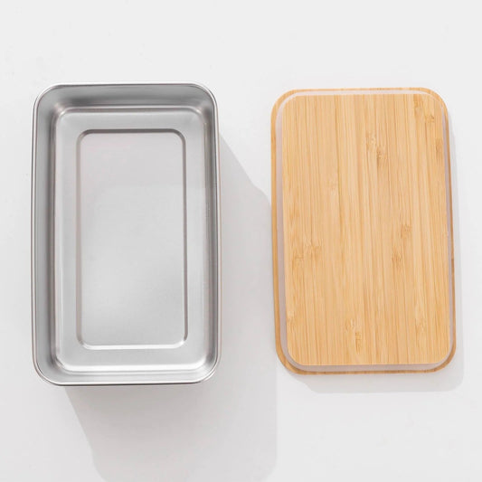 304 SS Microwave Safe Container 950 ml, Bamboo Lid, Stainless Steel Lunch Box