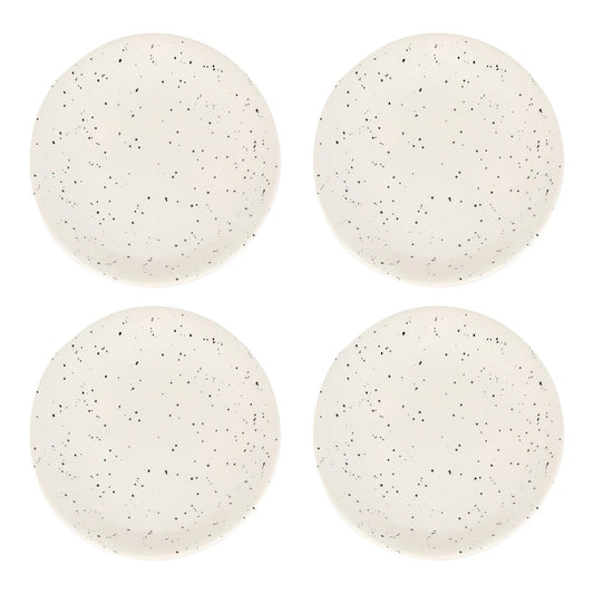 Ceramic Full Dinner Plate 10 inch 4pcs White with Dots Microwave Safe Scratch Resistant